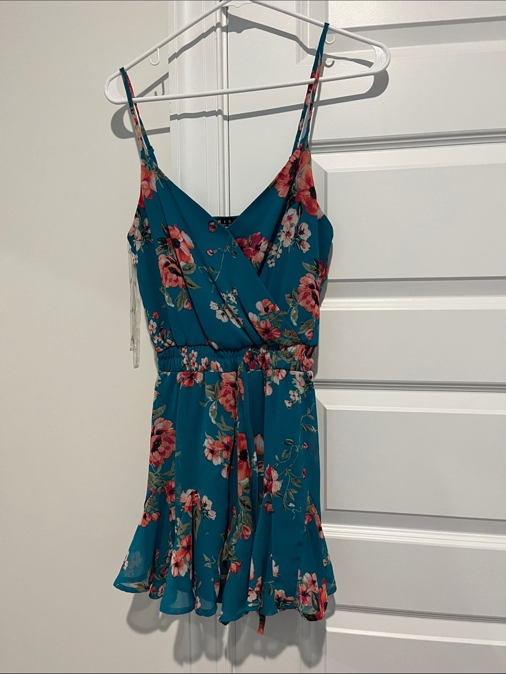 Trixxi Teal with Coral Floral 🌺Flowy Romper